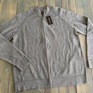 Michael Kors Ash Melange Tight-Knit Full Zip Sweater Gray - Mens Size XL (P8)